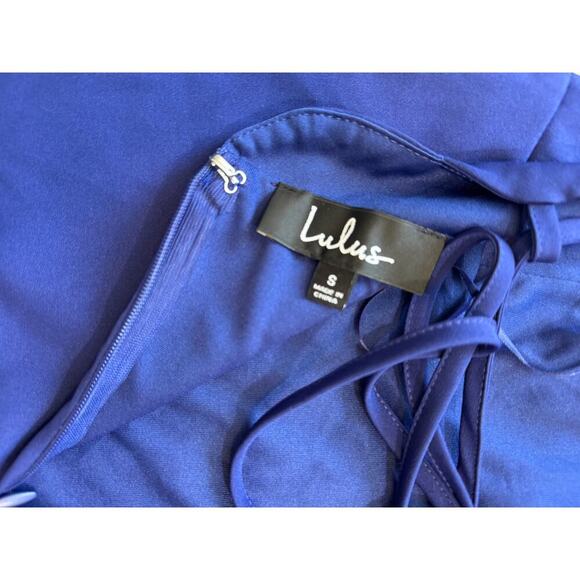 NWT - LULU's Scalloped Hem mini dress, size Small.  Royal blue; Strappy back - Picture 8 of 9